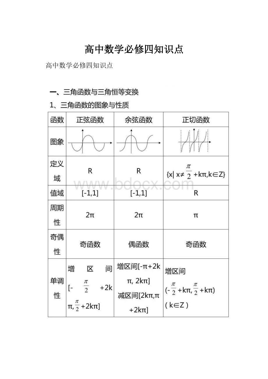 高中数学必修四知识点.docx