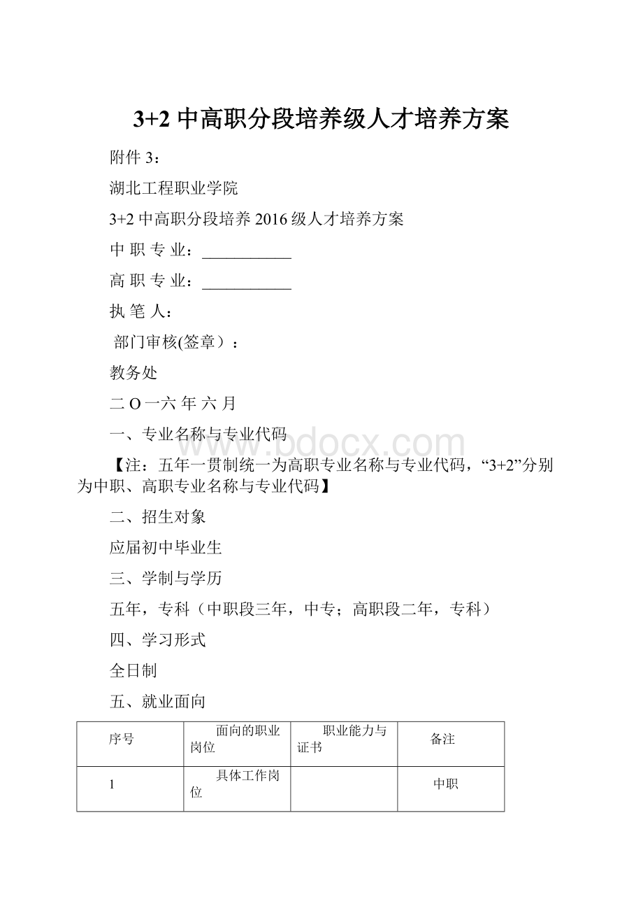 3+2中高职分段培养级人才培养方案.docx_第1页