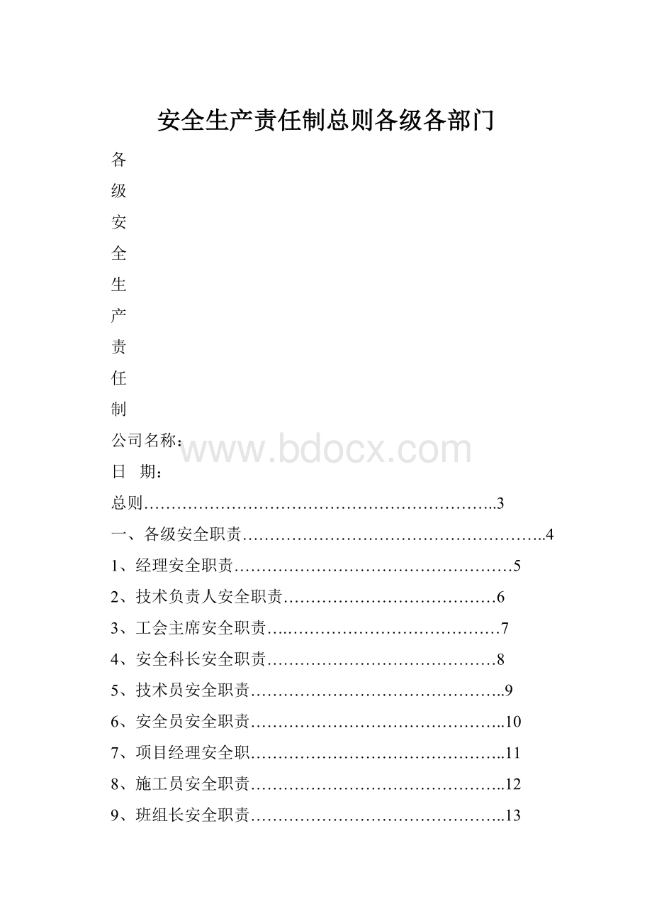 安全生产责任制总则各级各部门.docx_第1页