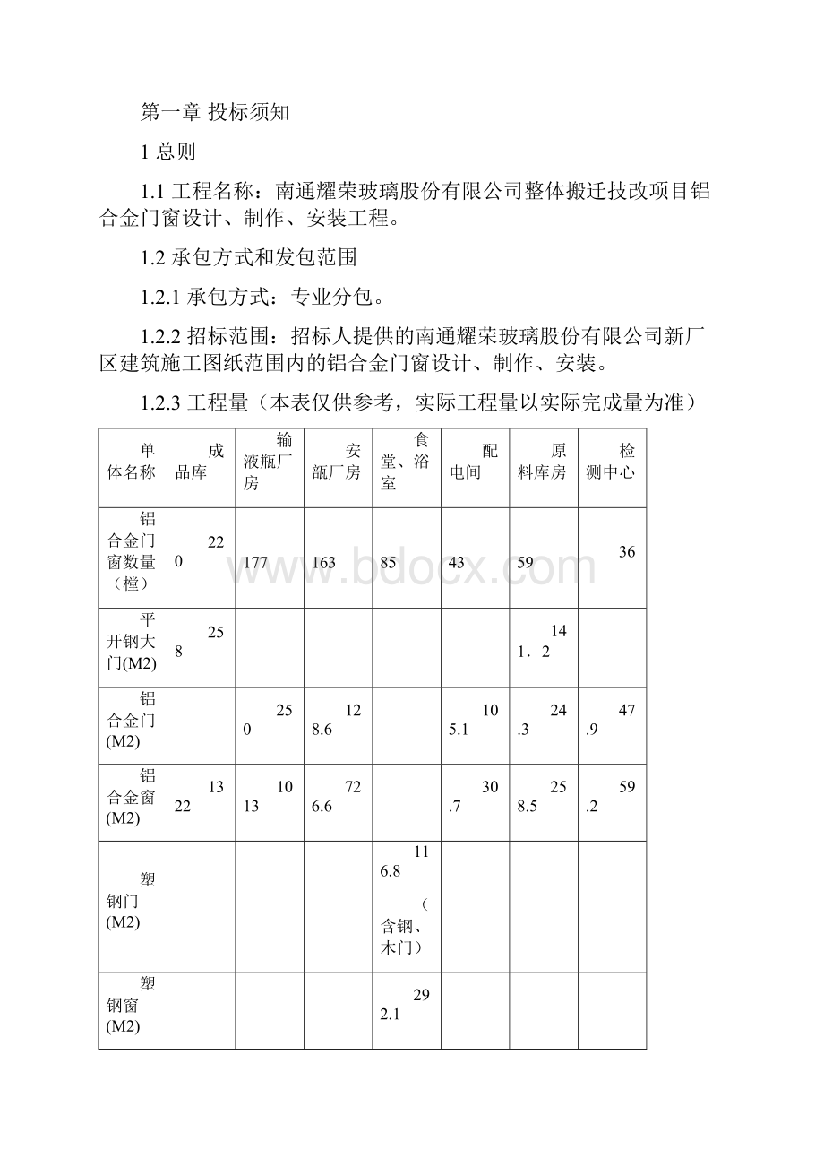 耀荣玻璃搬迁技改项目铝合金门窗设计制作安装工程招标文件.docx_第2页