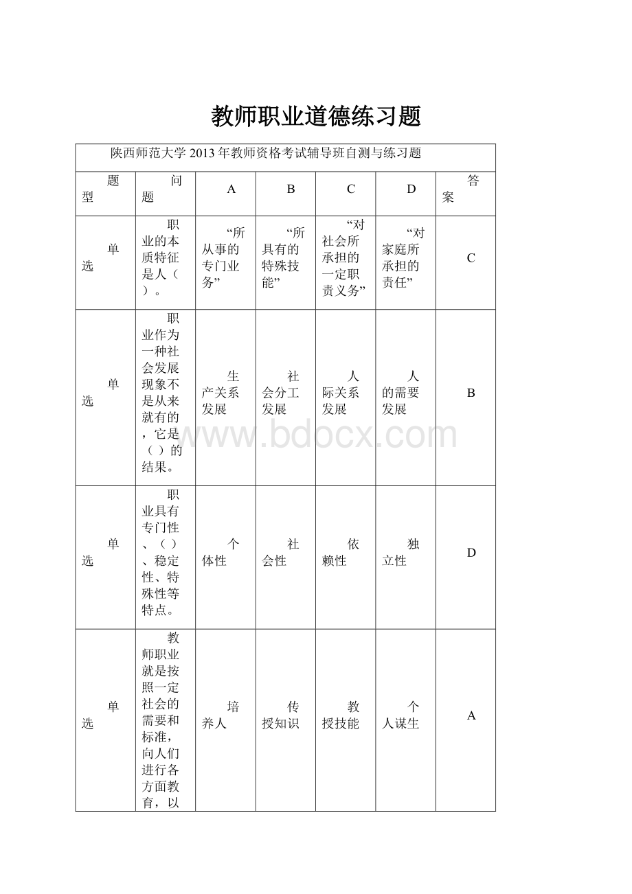 教师职业道德练习题.docx_第1页