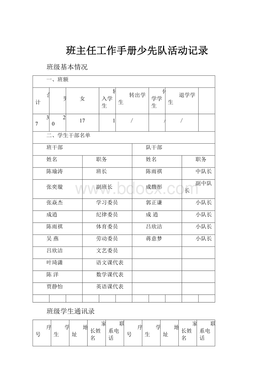 班主任工作手册少先队活动记录.docx_第1页