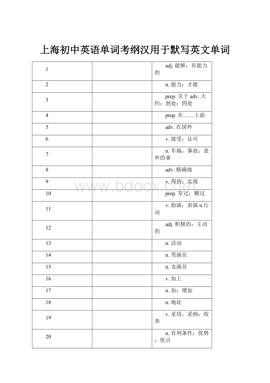 上海初中英语单词考纲汉用于默写英文单词.docx