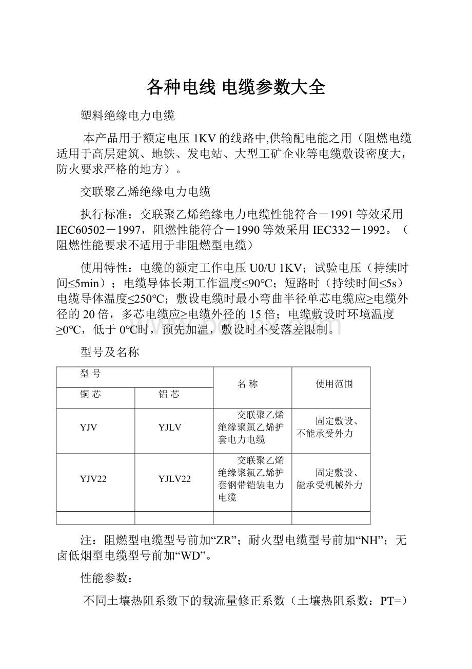 各种电线 电缆参数大全.docx_第1页