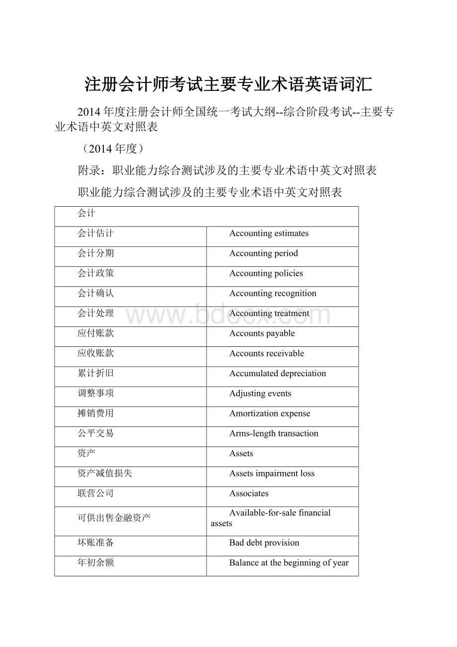 注册会计师考试主要专业术语英语词汇.docx