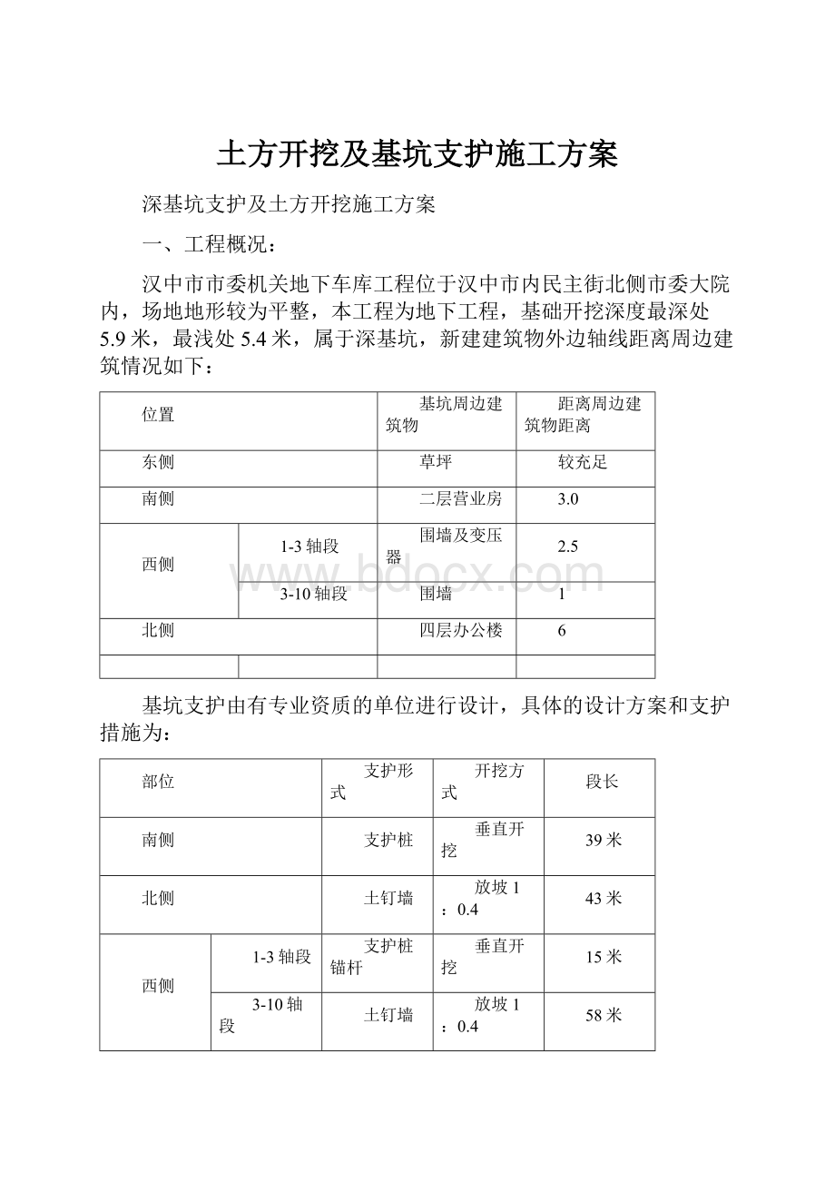 土方开挖及基坑支护施工方案.docx_第1页