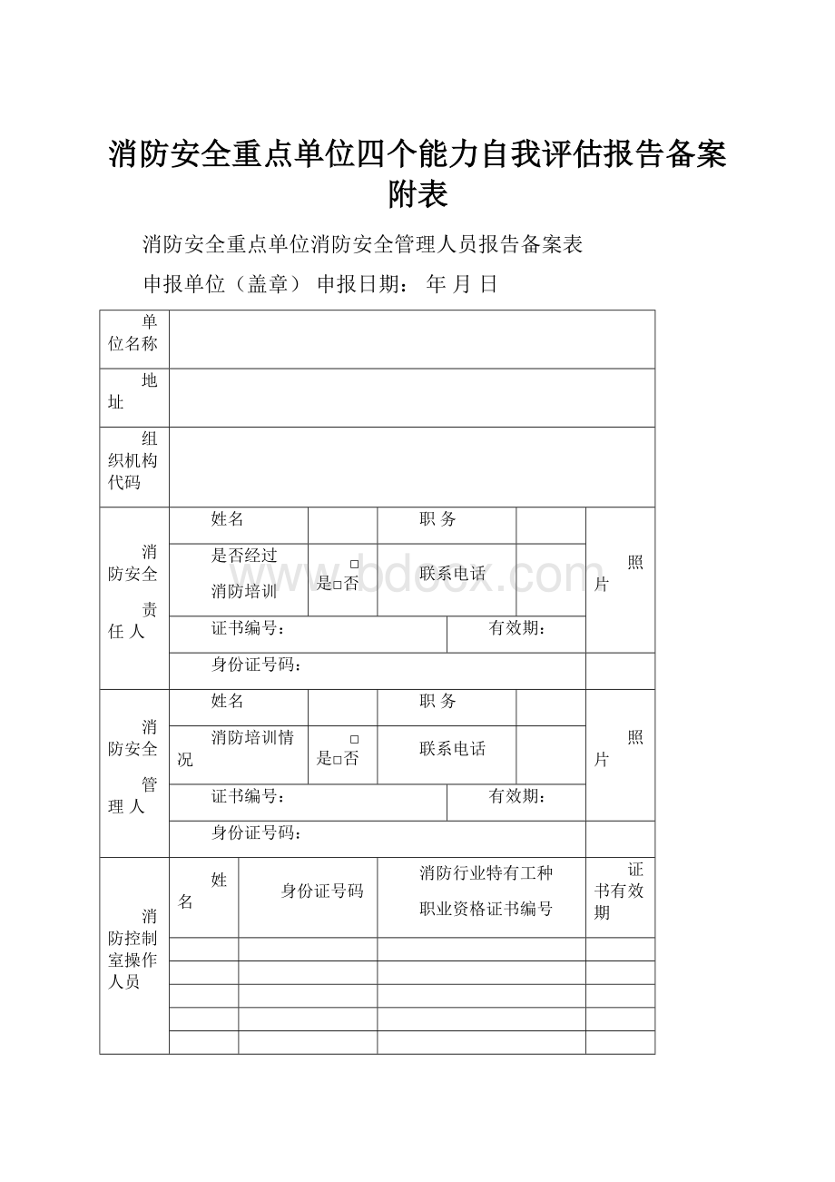 消防安全重点单位四个能力自我评估报告备案附表.docx