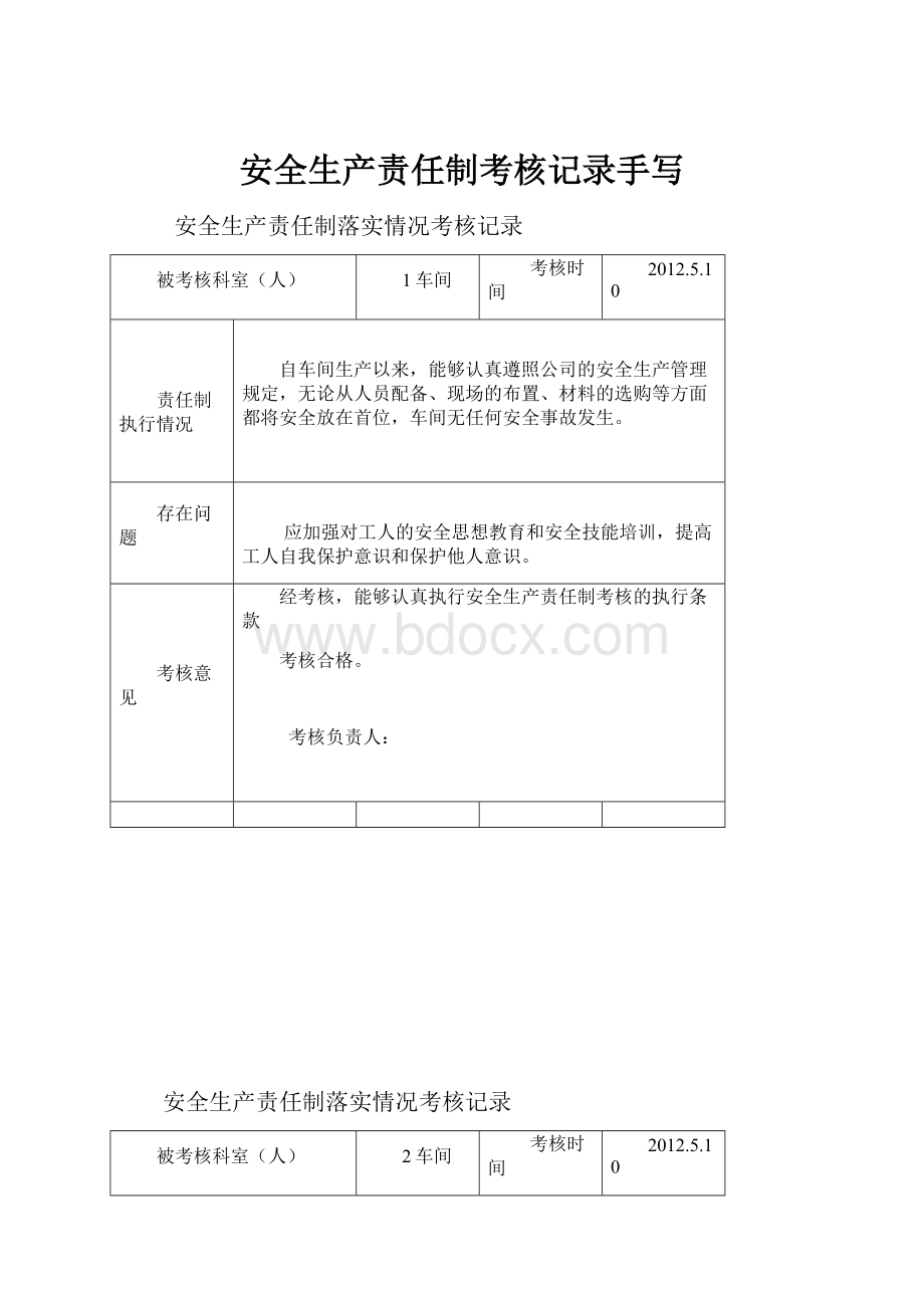 安全生产责任制考核记录手写.docx_第1页