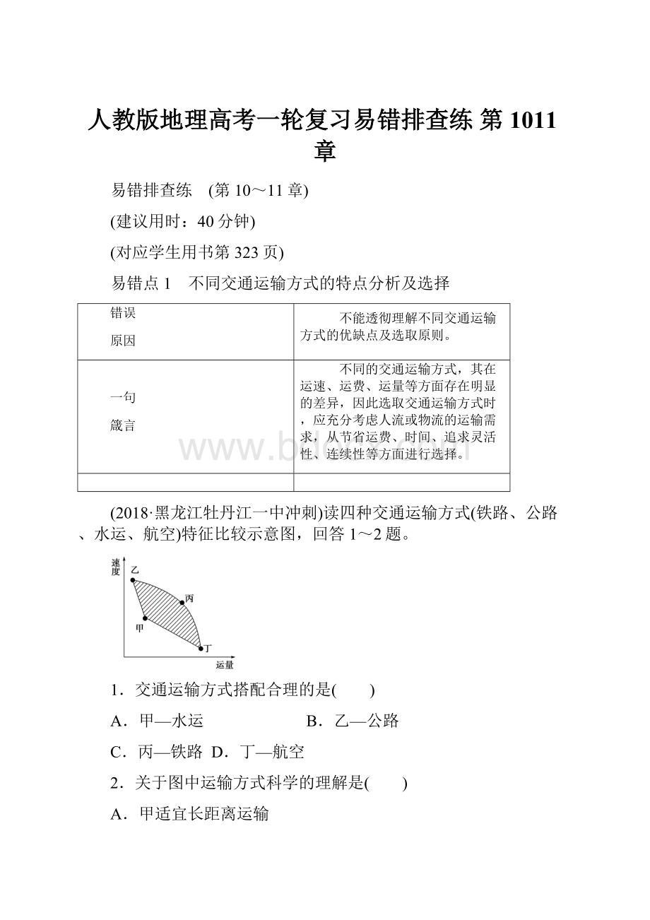 人教版地理高考一轮复习易错排查练 第1011章.docx_第1页