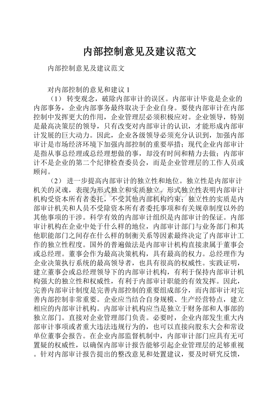 内部控制意见及建议范文.docx_第1页