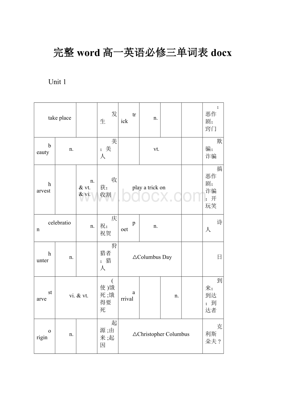 完整word高一英语必修三单词表docx.docx_第1页