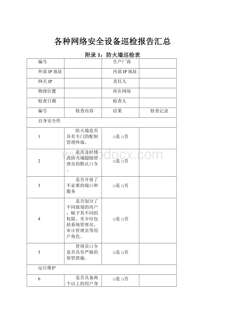 各种网络安全设备巡检报告汇总.docx