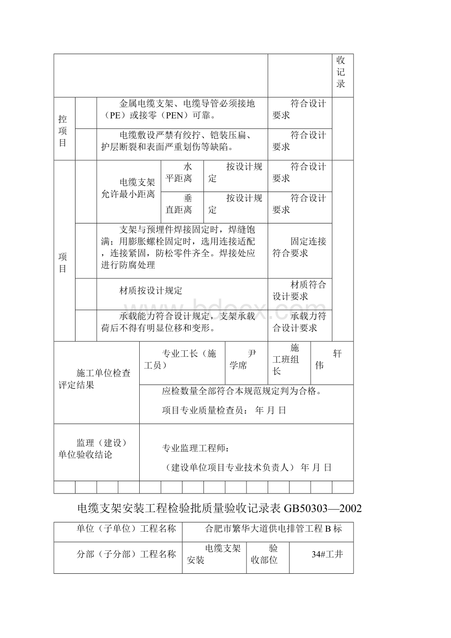 电缆支架安装工程检验批质量验收记录表.docx_第3页