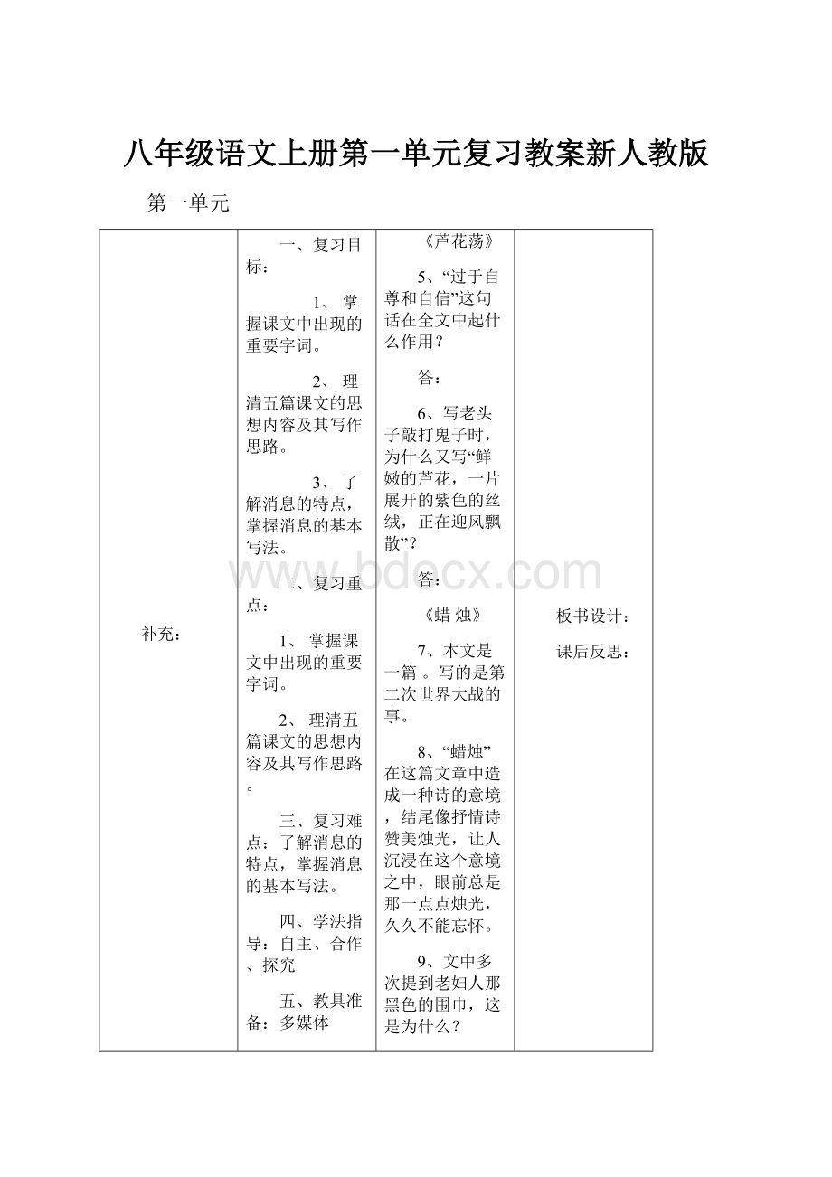 八年级语文上册第一单元复习教案新人教版.docx_第1页