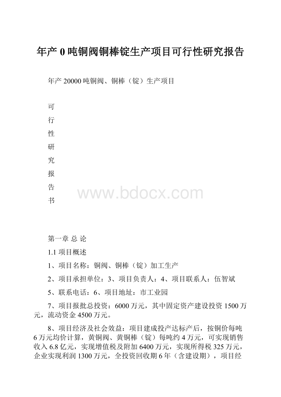 年产0吨铜阀铜棒锭生产项目可行性研究报告.docx_第1页