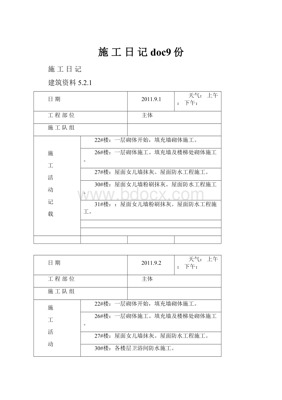 施工日记doc9份.docx