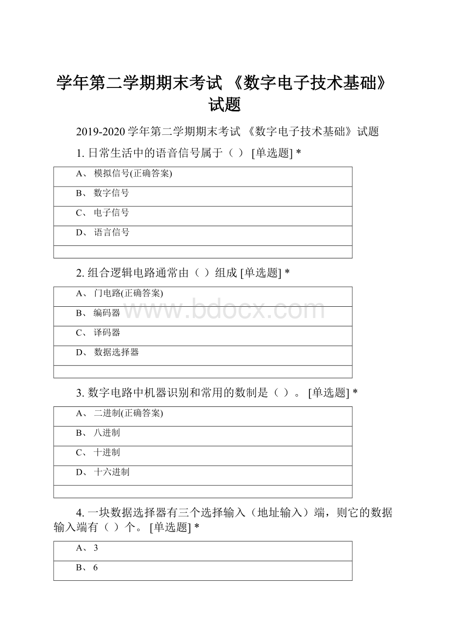 学年第二学期期末考试 《数字电子技术基础》试题.docx