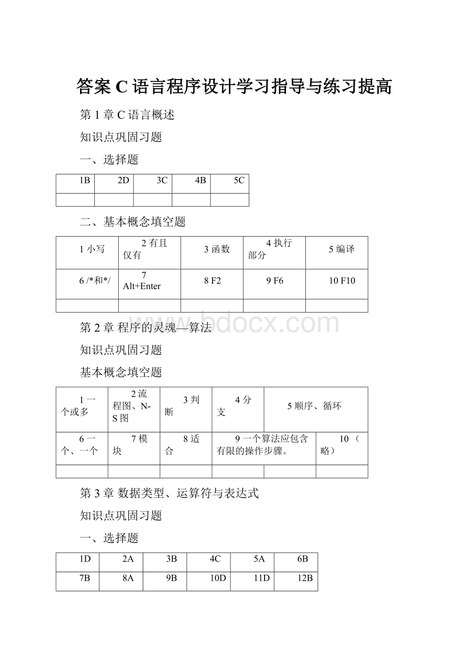 答案C语言程序设计学习指导与练习提高.docx_第1页