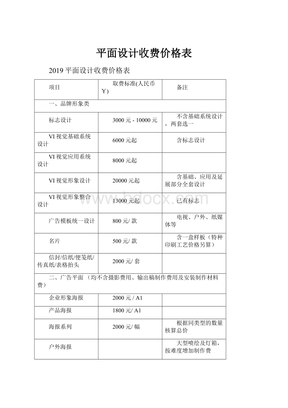 平面设计收费价格表.docx