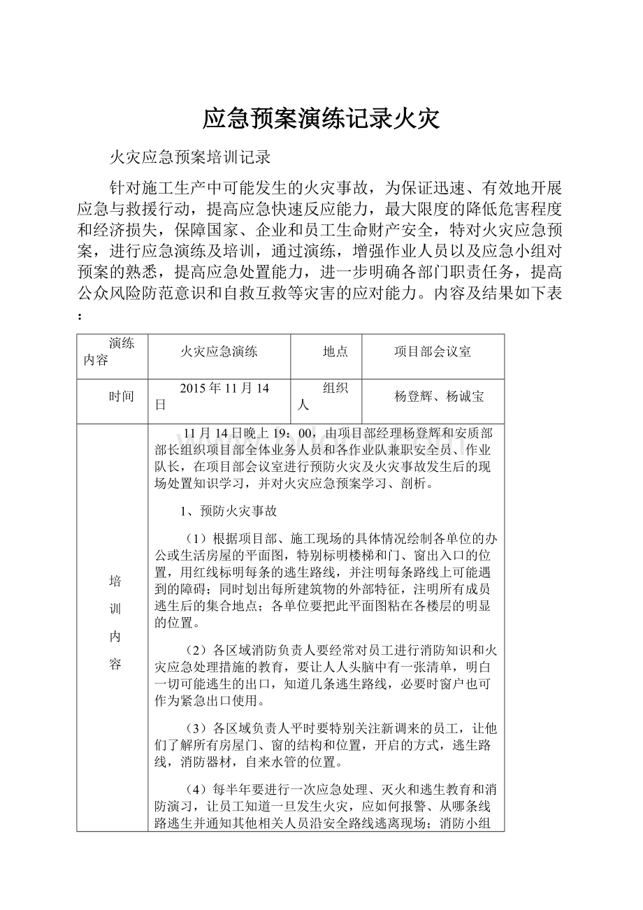 应急预案演练记录火灾.docx