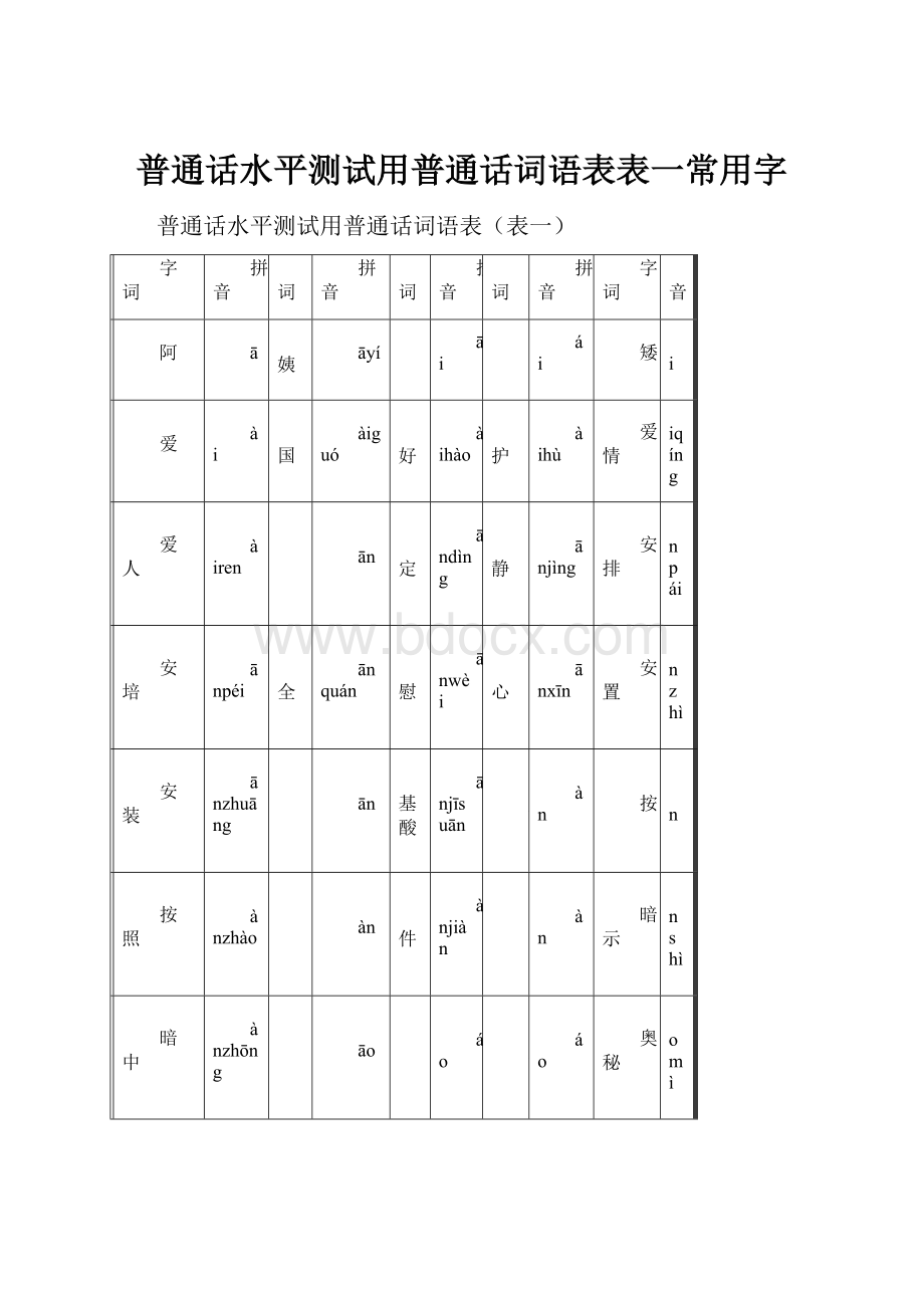 普通话水平测试用普通话词语表表一常用字.docx_第1页