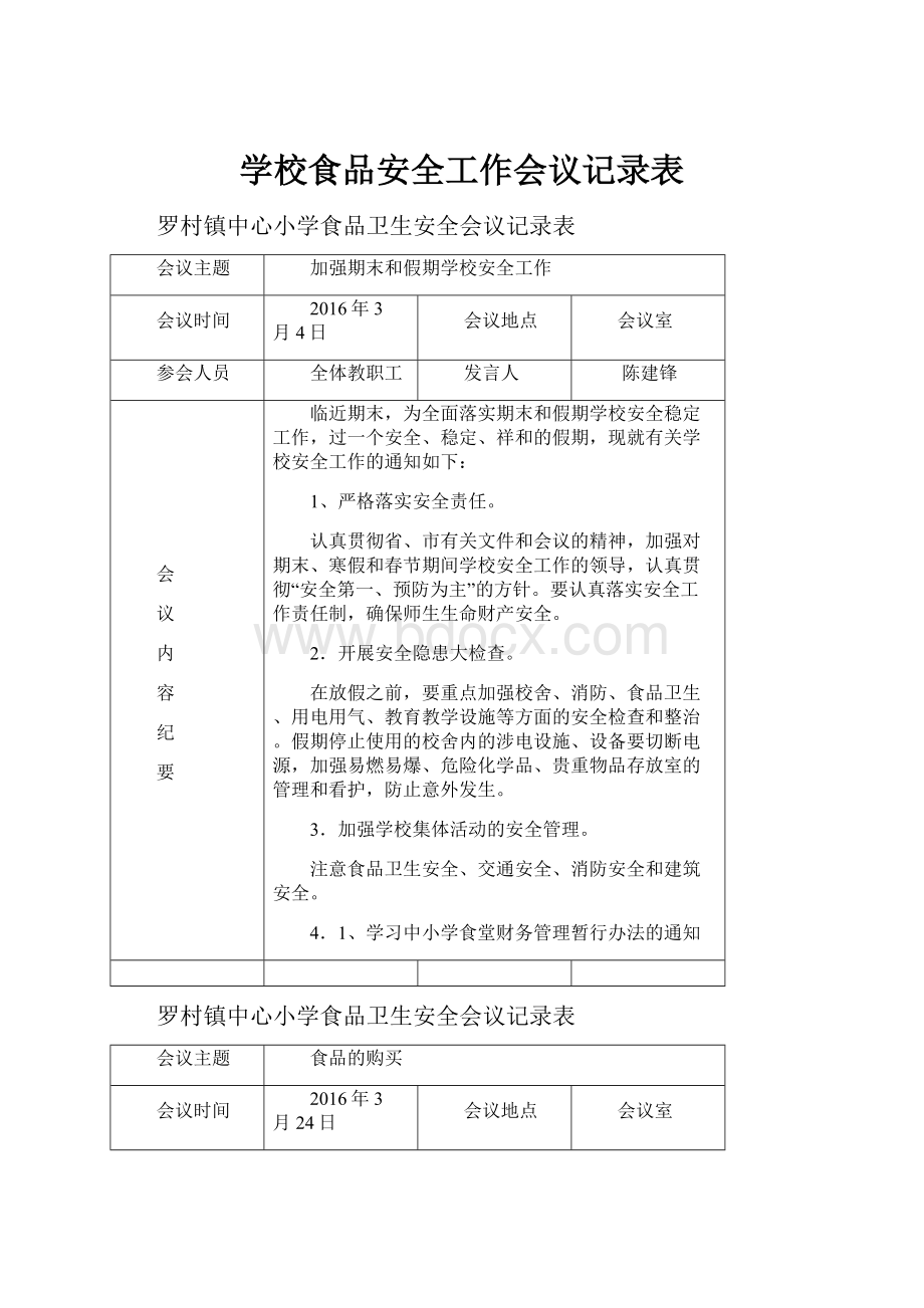 学校食品安全工作会议记录表.docx