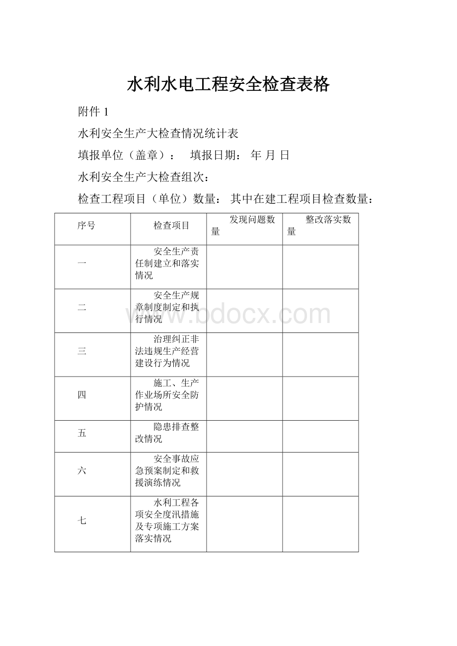 水利水电工程安全检查表格.docx