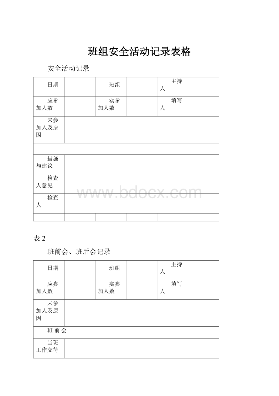 班组安全活动记录表格.docx