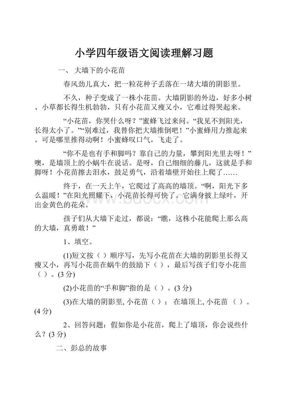 小学四年级语文阅读理解习题.docx