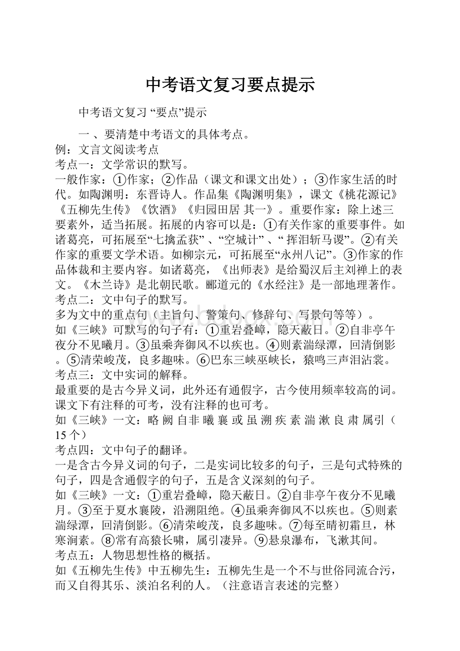 中考语文复习要点提示.docx