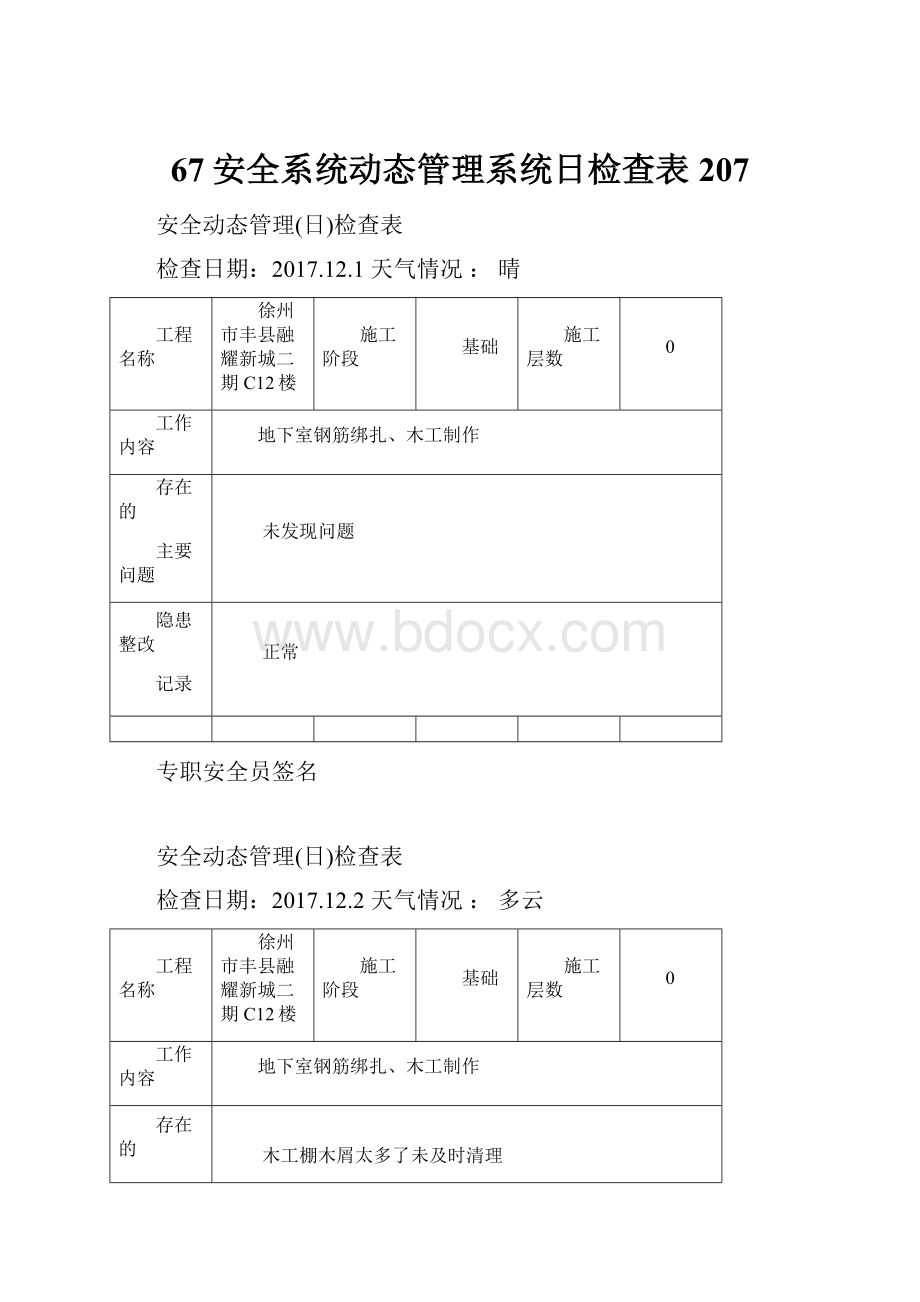 67安全系统动态管理系统日检查表207.docx