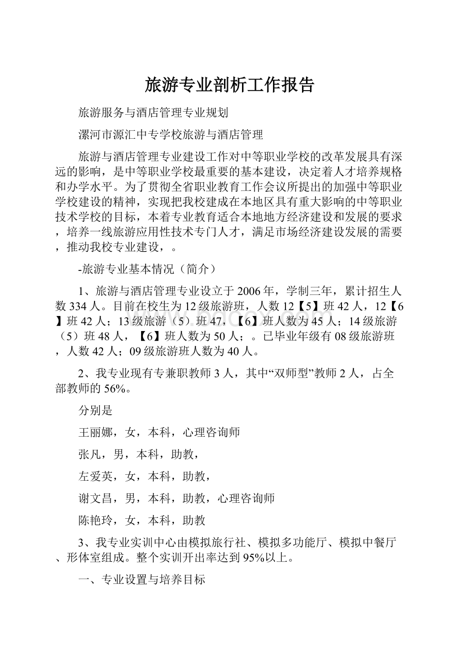 旅游专业剖析工作报告.docx