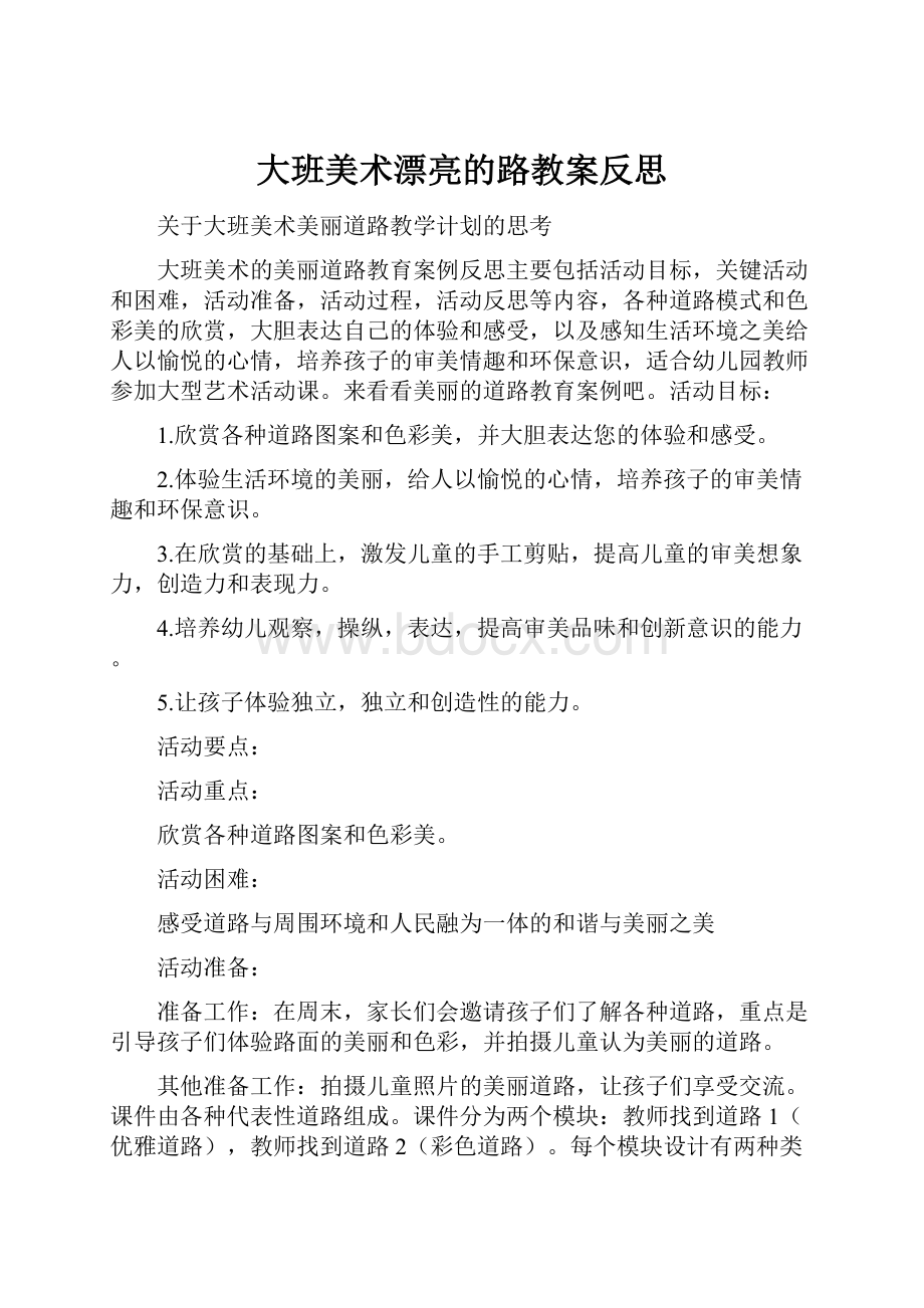 大班美术漂亮的路教案反思.docx