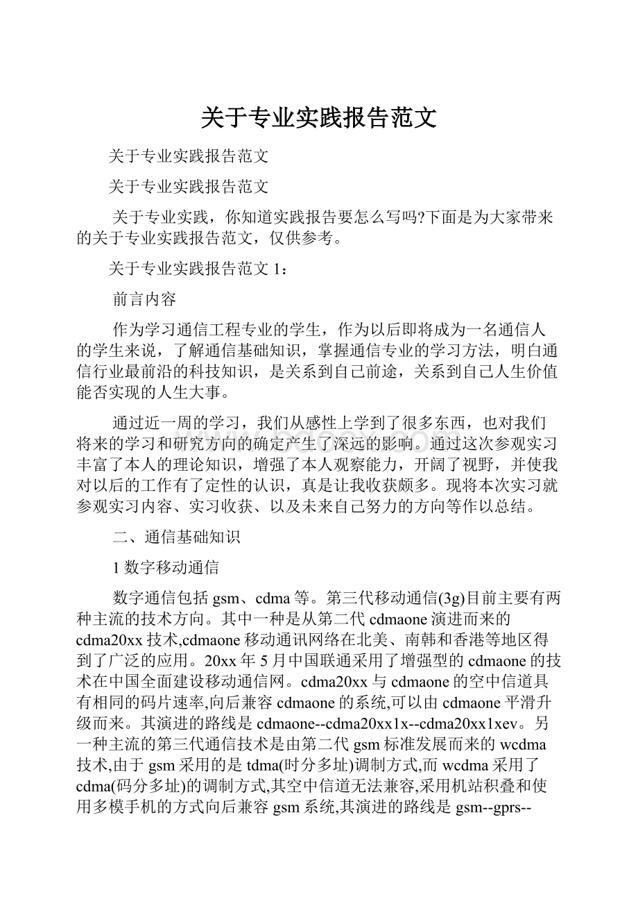 关于专业实践报告范文.docx