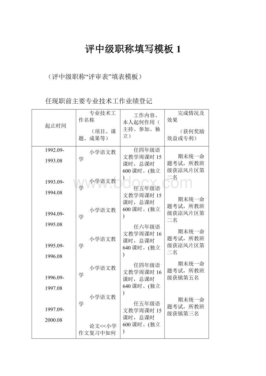 评中级职称填写模板 1.docx_第1页