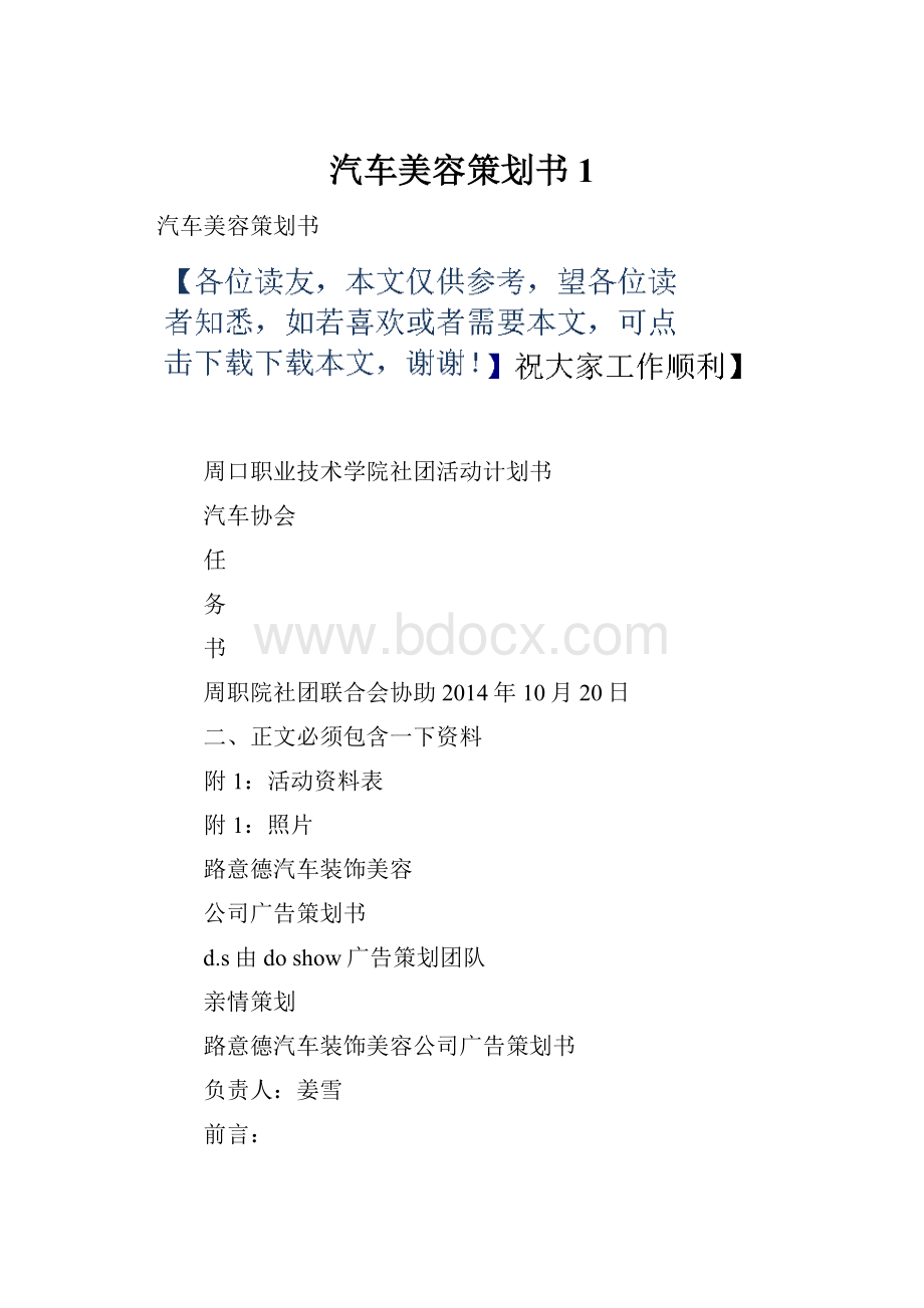 汽车美容策划书1.docx_第1页