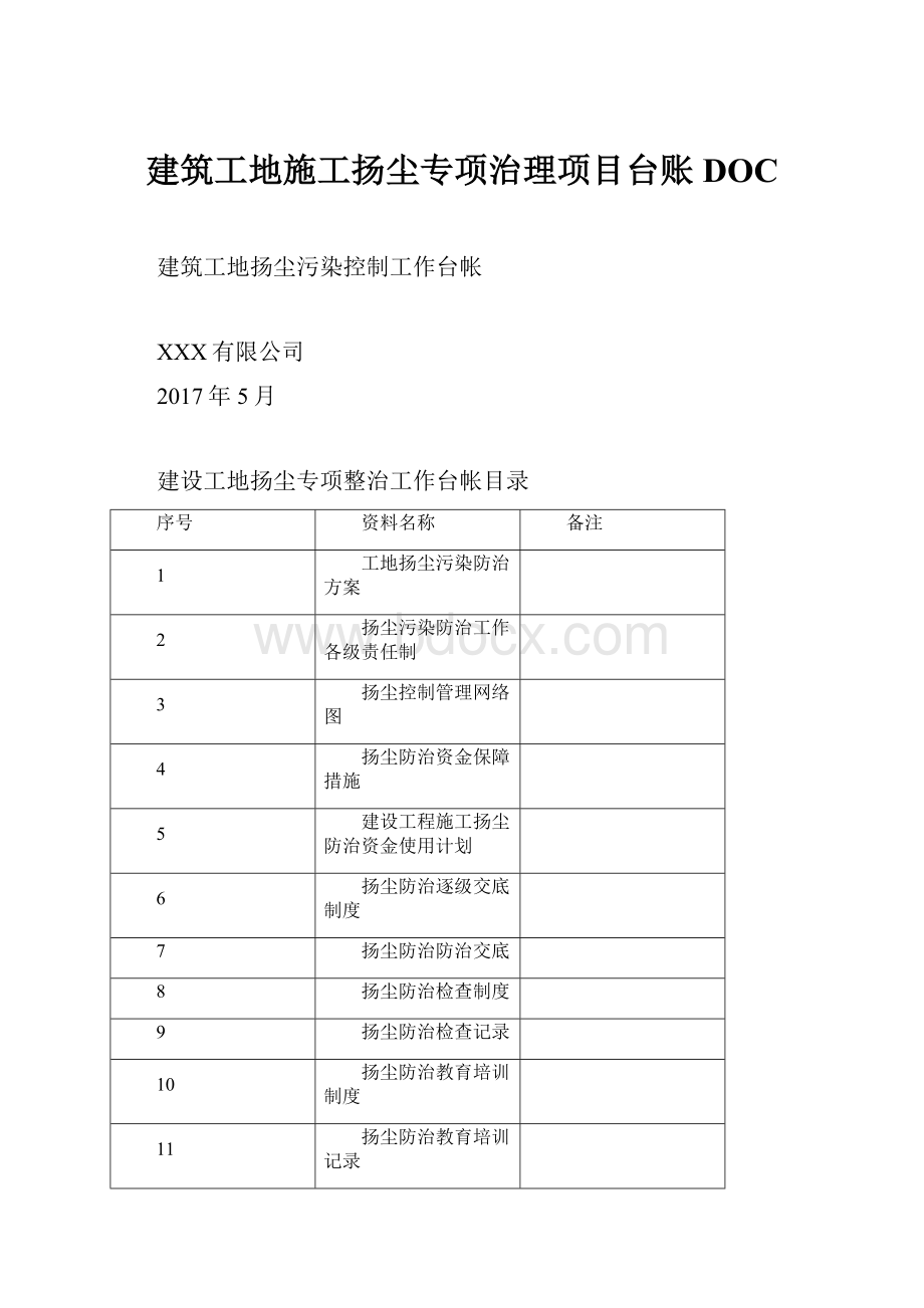 建筑工地施工扬尘专项治理项目台账DOC.docx_第1页