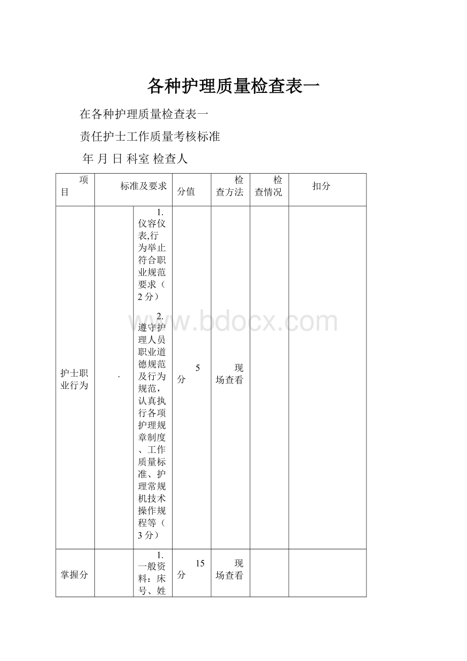 各种护理质量检查表一.docx_第1页