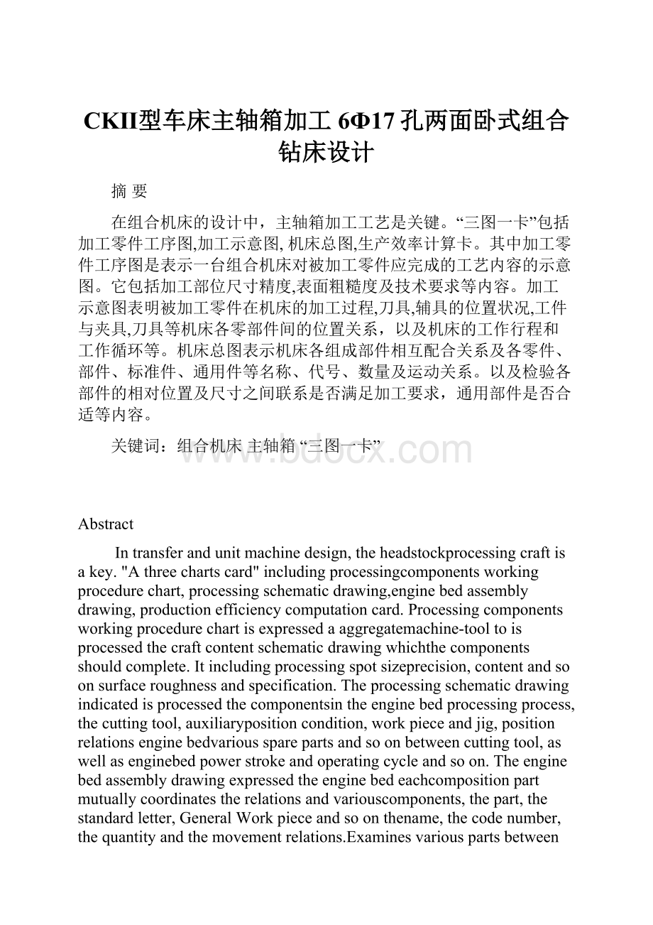 CKⅡ型车床主轴箱加工6Ф17孔两面卧式组合钻床设计.docx