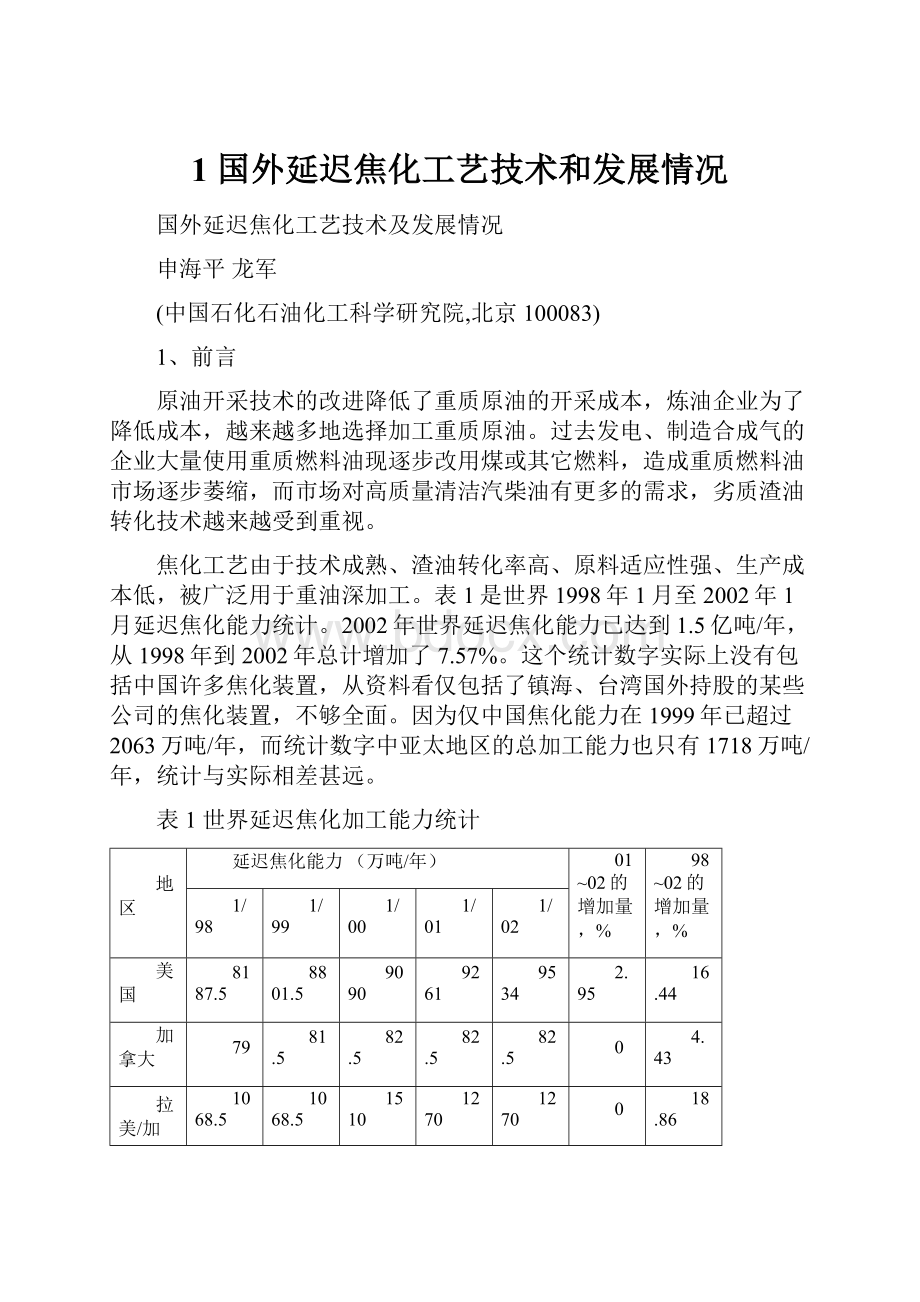 1 国外延迟焦化工艺技术和发展情况.docx_第1页