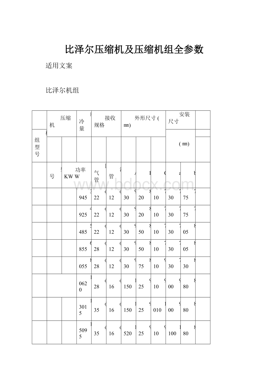 比泽尔压缩机及压缩机组全参数.docx