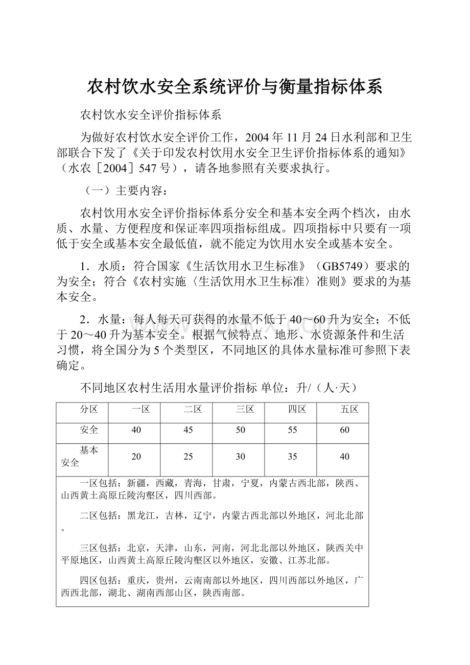 农村饮水安全系统评价与衡量指标体系.docx_第1页