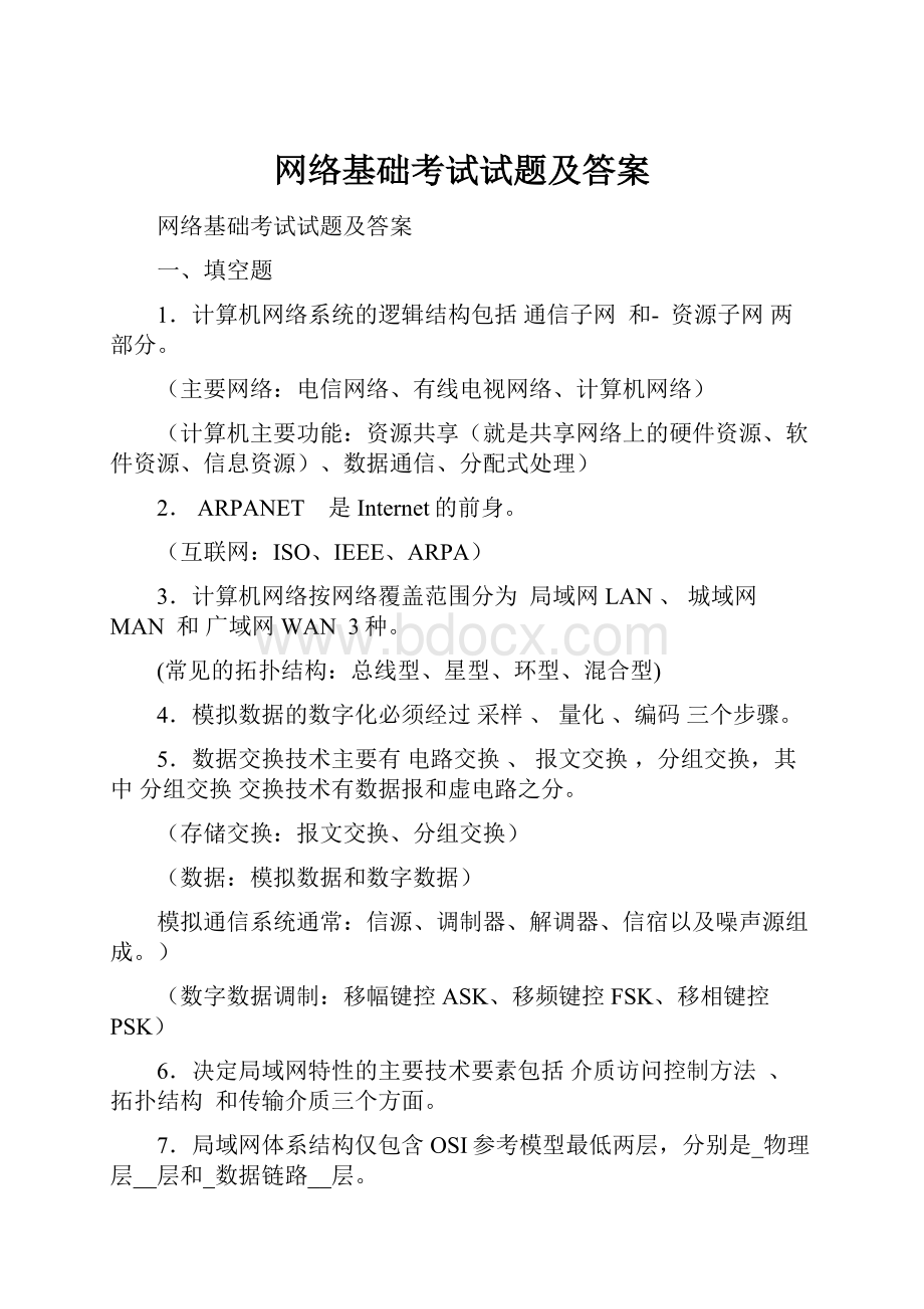 网络基础考试试题及答案.docx