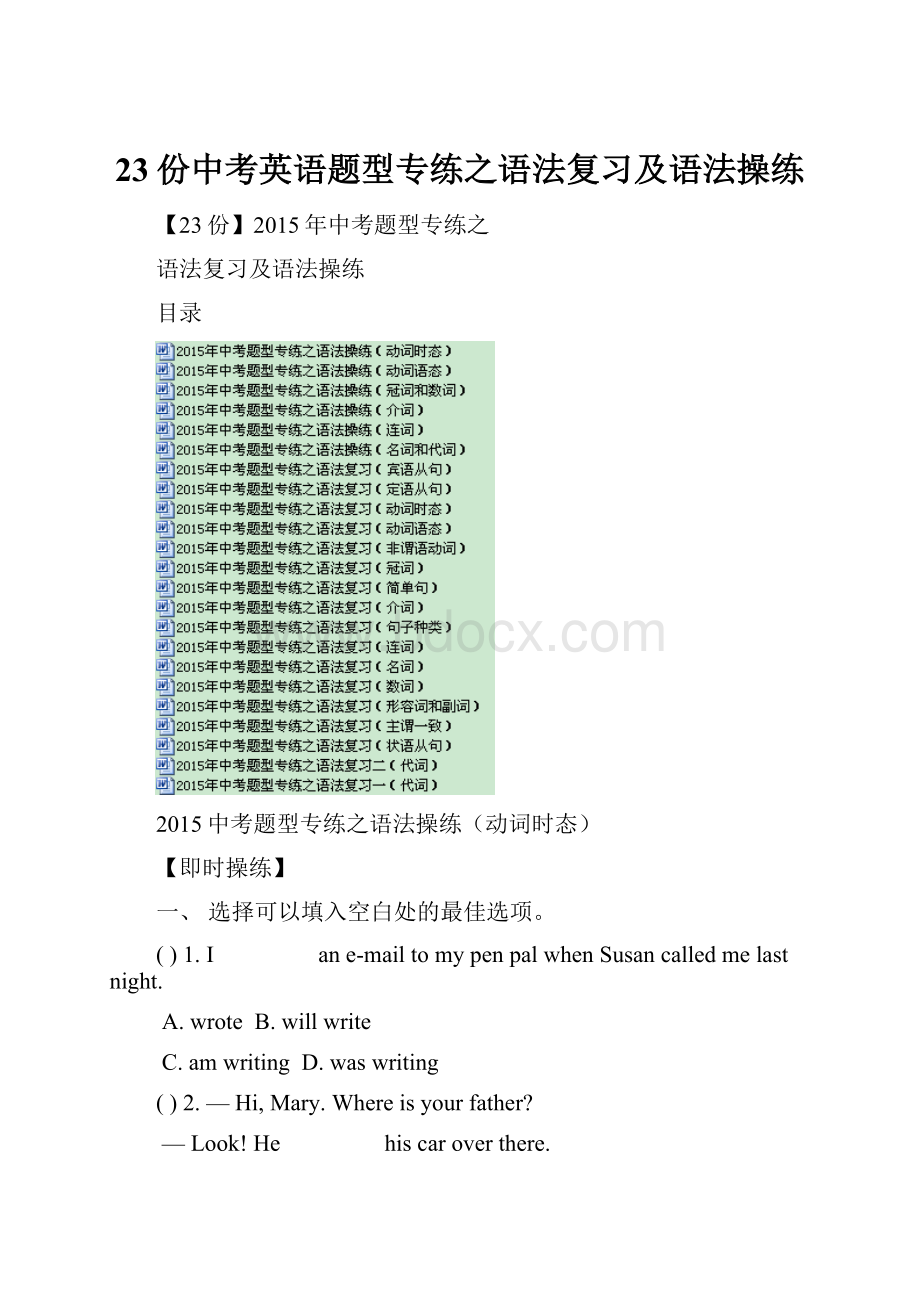 23份中考英语题型专练之语法复习及语法操练.docx