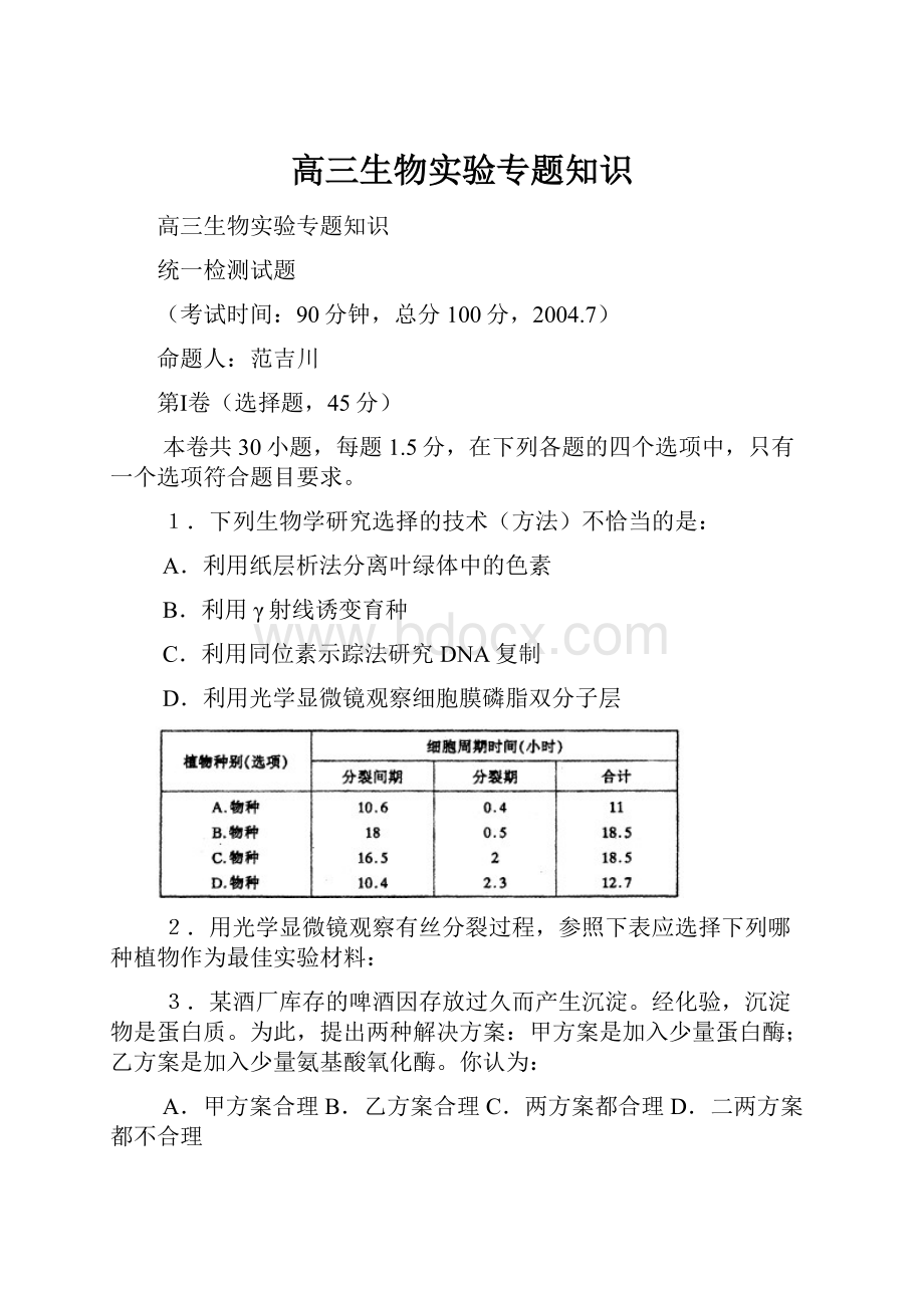 高三生物实验专题知识.docx_第1页