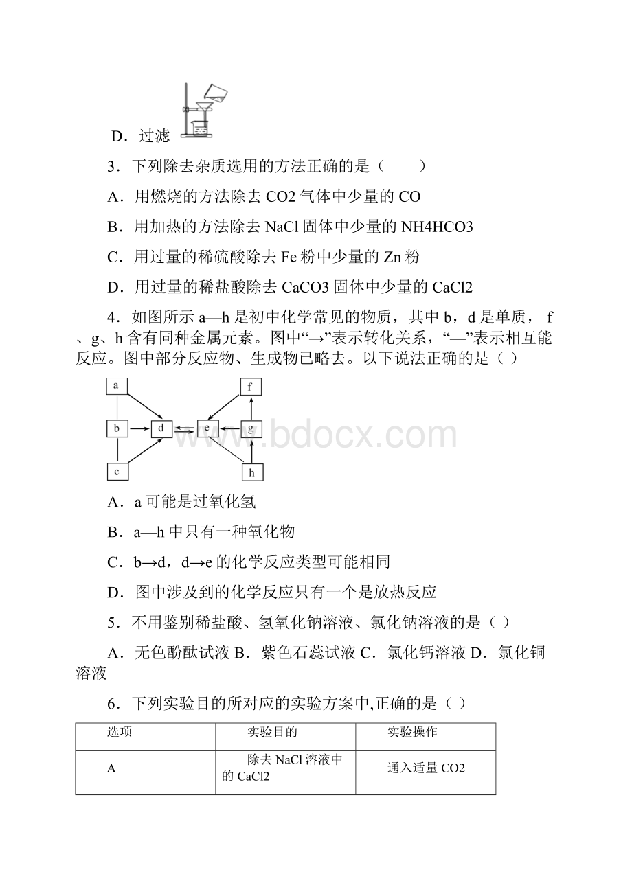 初中中考化学《物质的鉴别推断与分离提纯》专项复习题4.docx_第2页