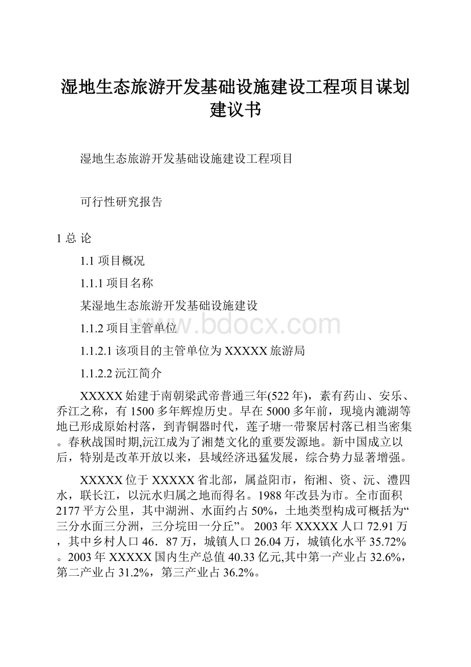 湿地生态旅游开发基础设施建设工程项目谋划建议书.docx_第1页