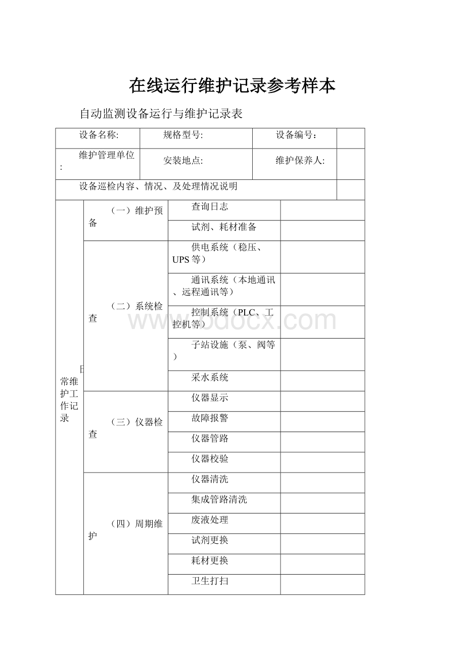 在线运行维护记录参考样本.docx