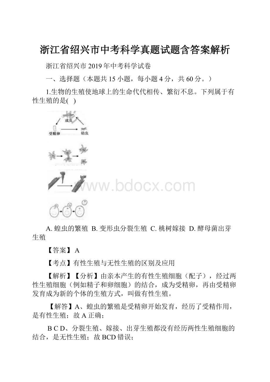 浙江省绍兴市中考科学真题试题含答案解析.docx