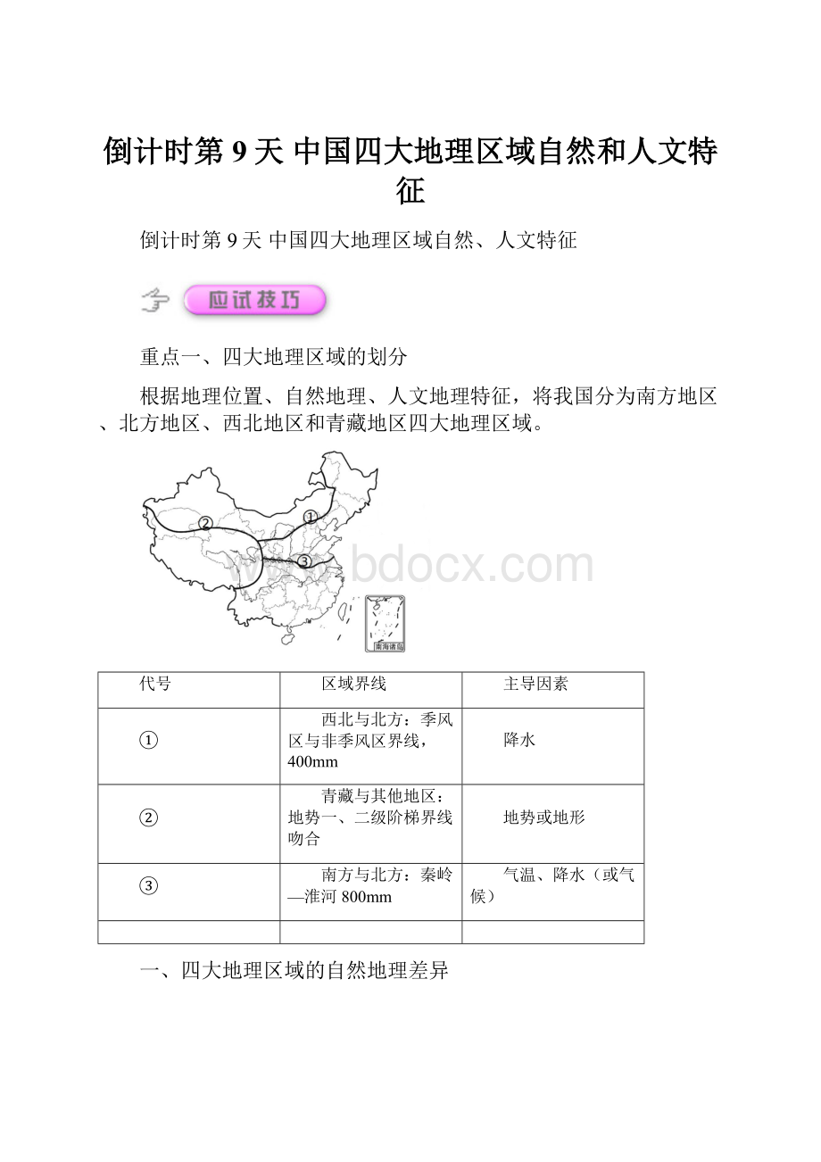 倒计时第9天中国四大地理区域自然和人文特征.docx_第1页